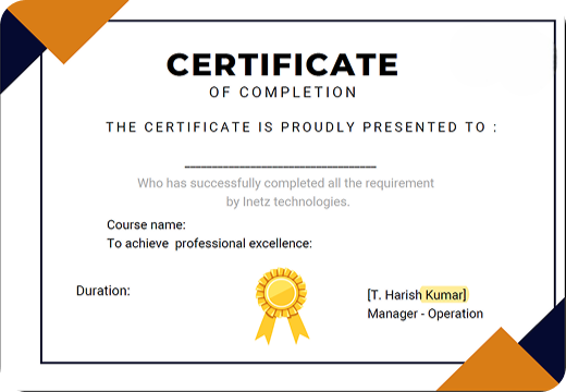 KITEZ Technology internship certificate